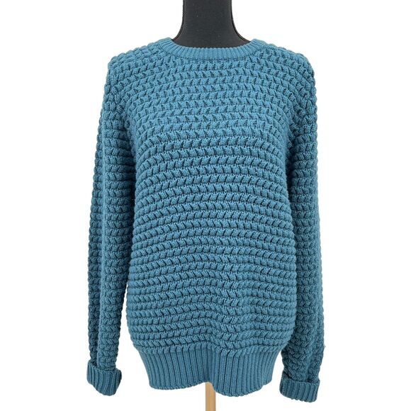 Vintage Campus Dusty Blue Crew Neck Textured Grandpa Sweater Large - Picture 2 of 4